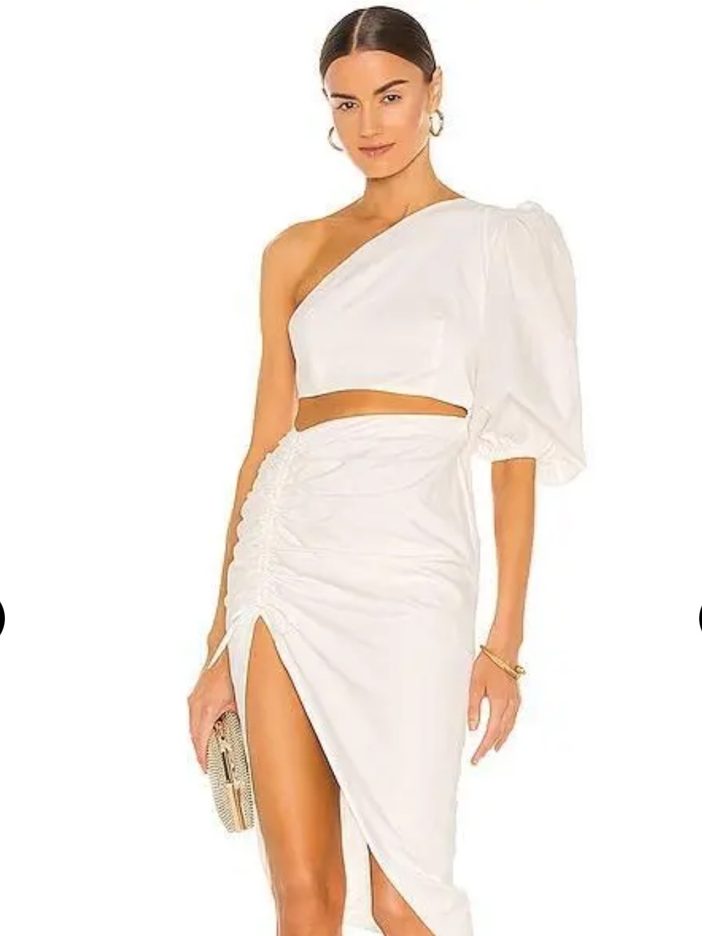 One-Shoulder White Ruched Dress